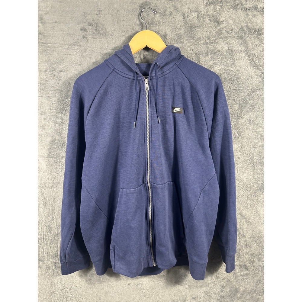 Nike Mens Full Zip Hoodie Navy Blue Heathered Raglan Sweatshirt XL